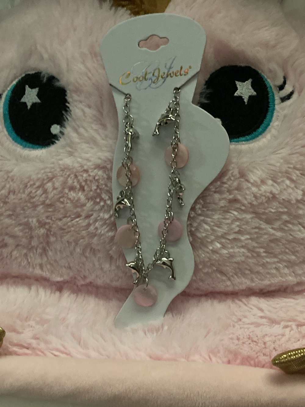 Pink Dolphin Charm Bracelet - Silver Chain with Pastel Pink Beads